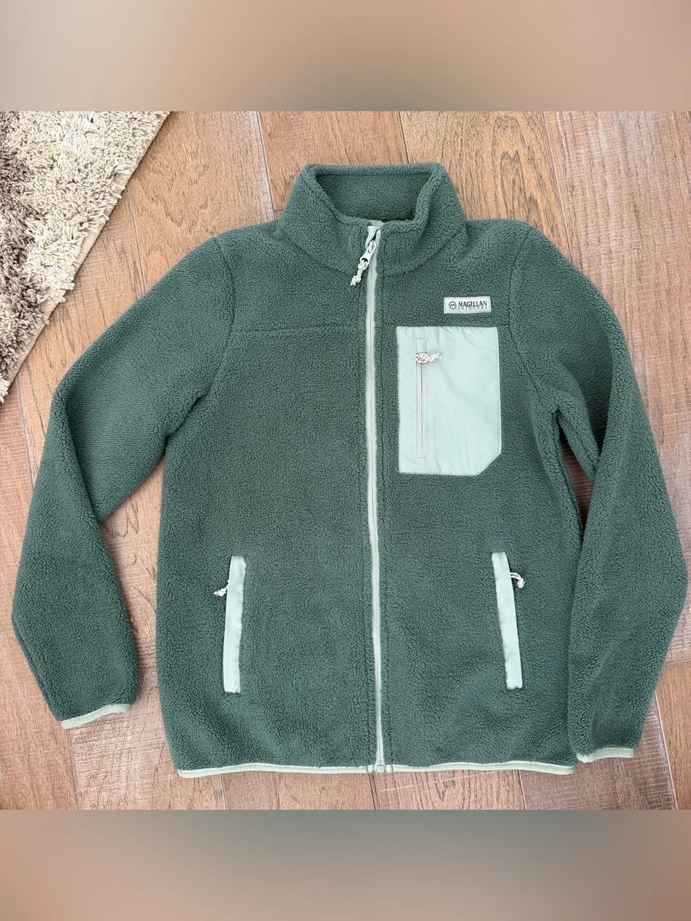 Magellan Outdoors Kids Green Fleece Jacket with Zip Chest Pocket